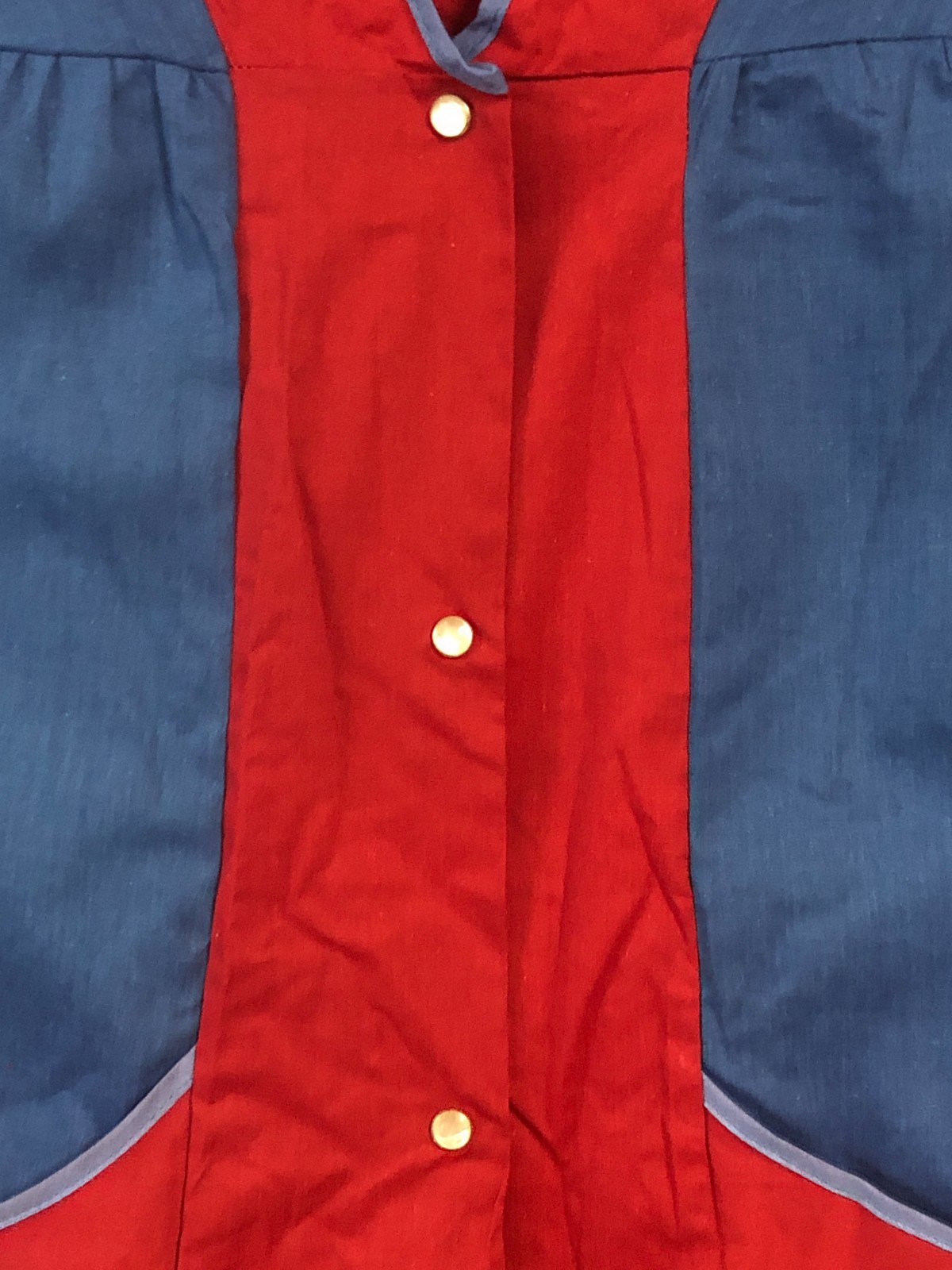 Vintage 1983 Goblettes Red & Blue M/L Smock Top Snap Closure NOS Deep Pockets