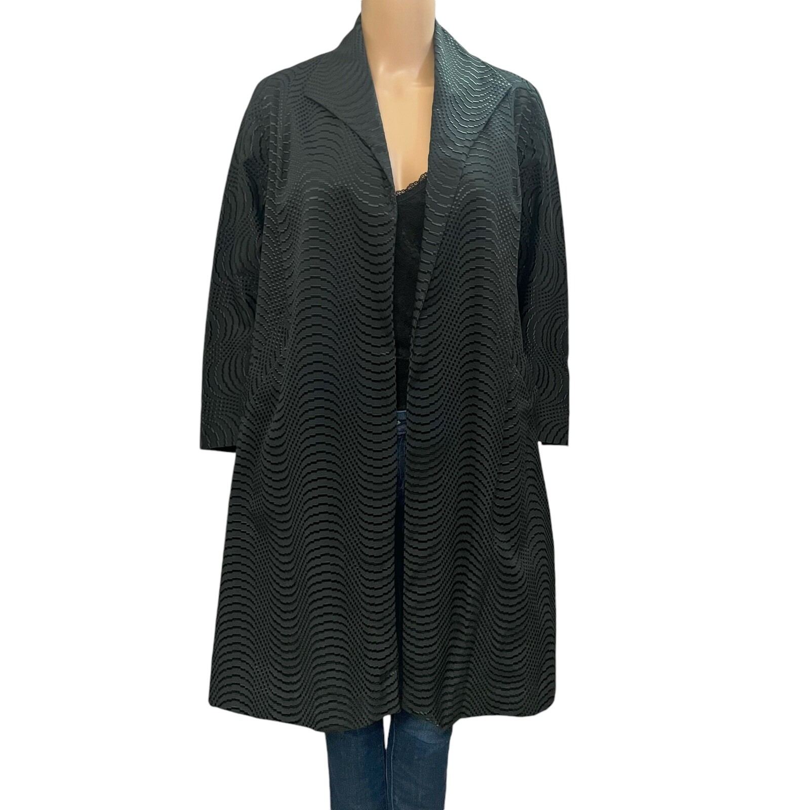 60s Vintage Embroidered Coat M/L Open Mid Length Retro Classic Elegant Topper