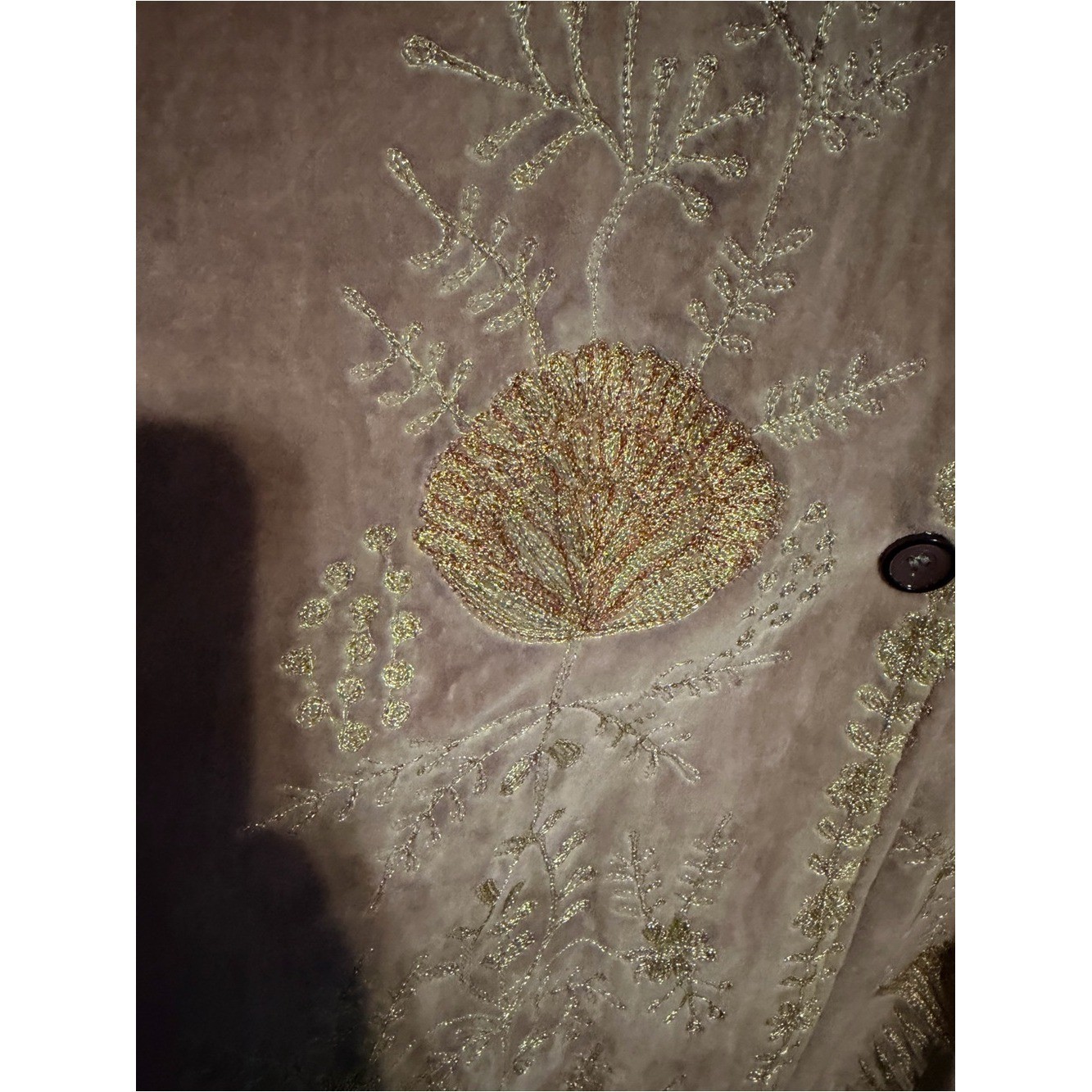 Embroidered Velvet Duster Jacket 2X Dusty Mauve Silver Floral Boho Cottagecore