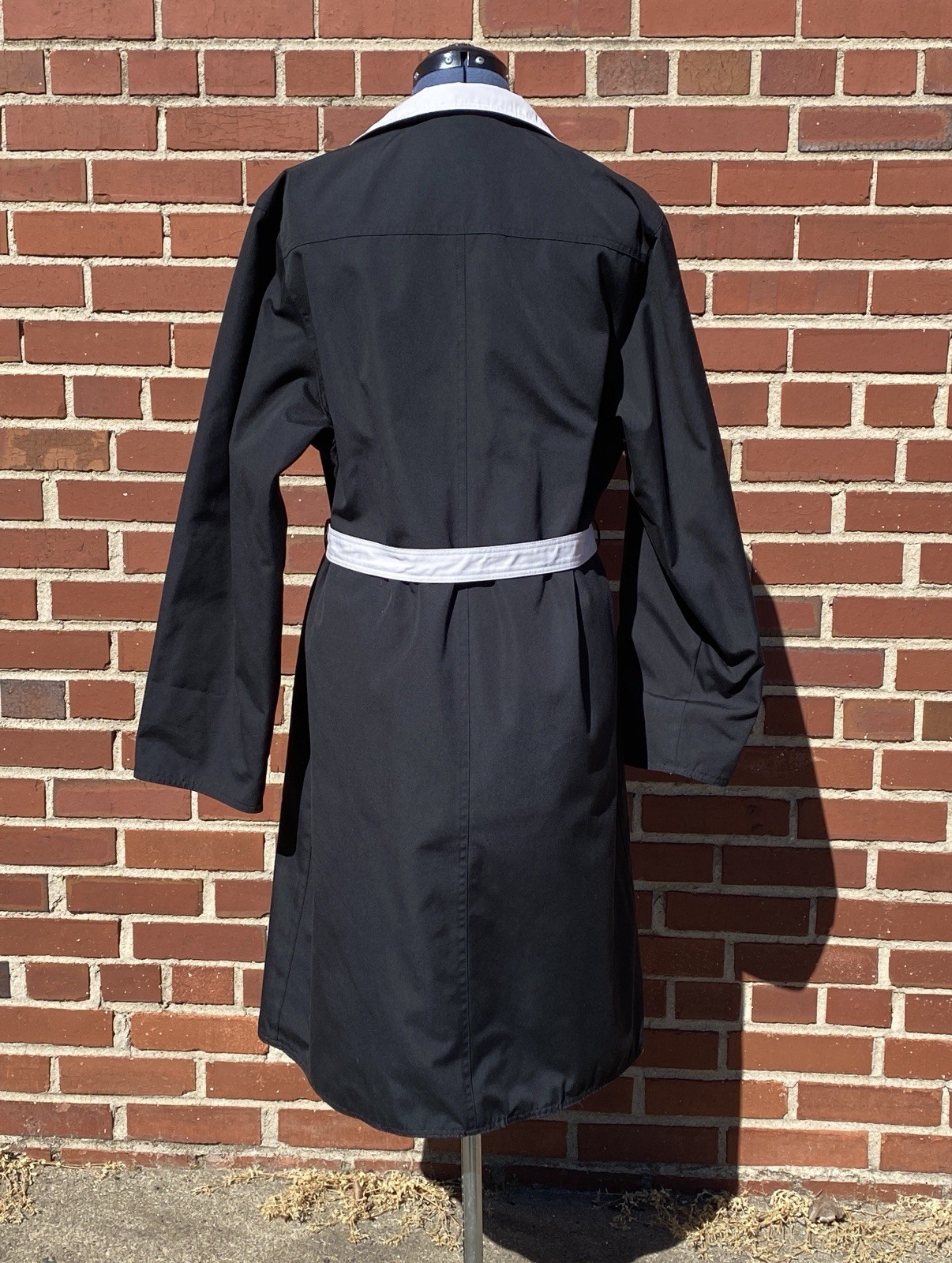 Vintage 80s Ladies Trench Coat Black And Light Grey Reversible By Townhouse Sz L
