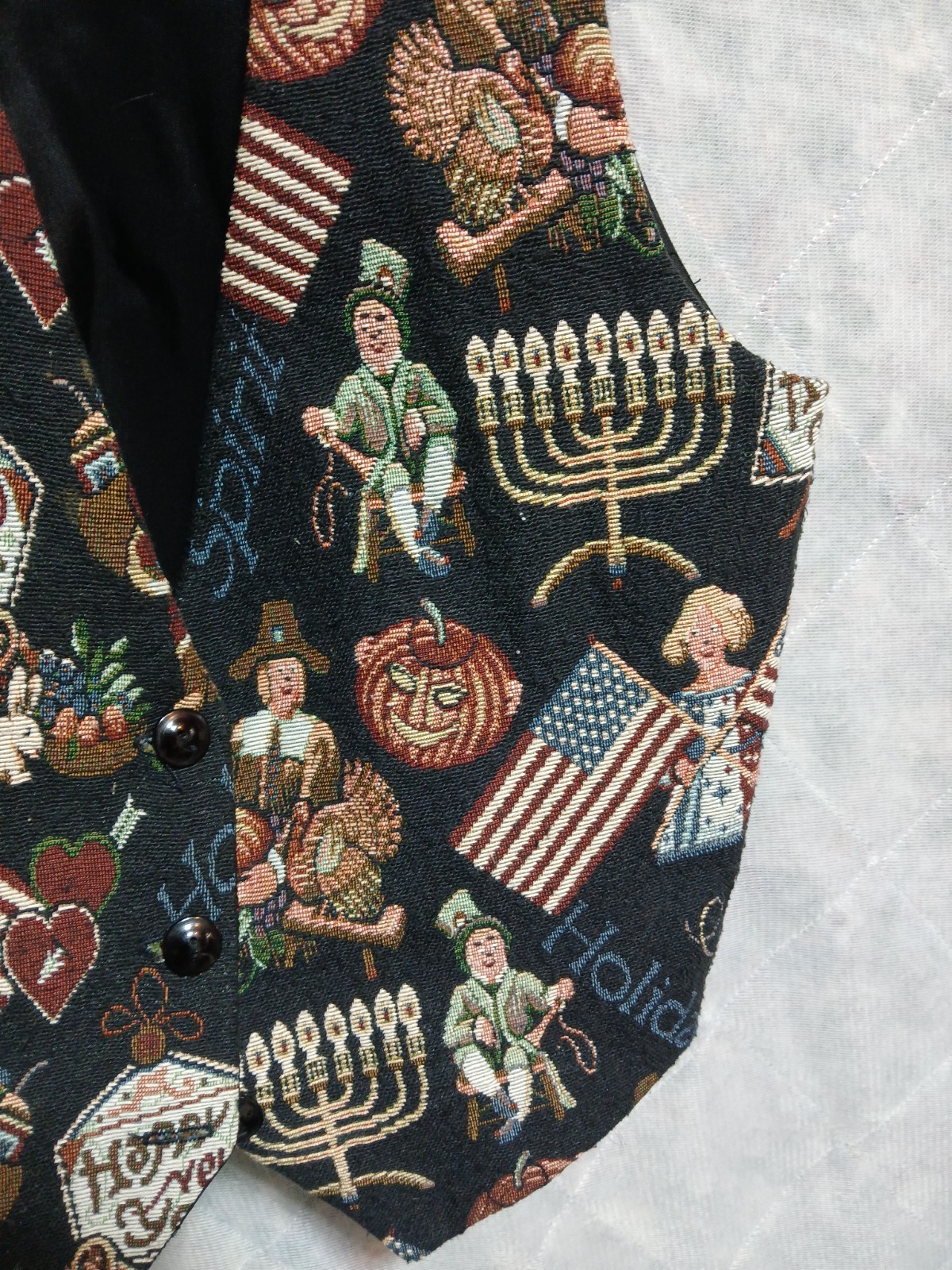 Vintage Conterio Women’s Holiday Tapestry Vest Christmas Hanukkah USA Small