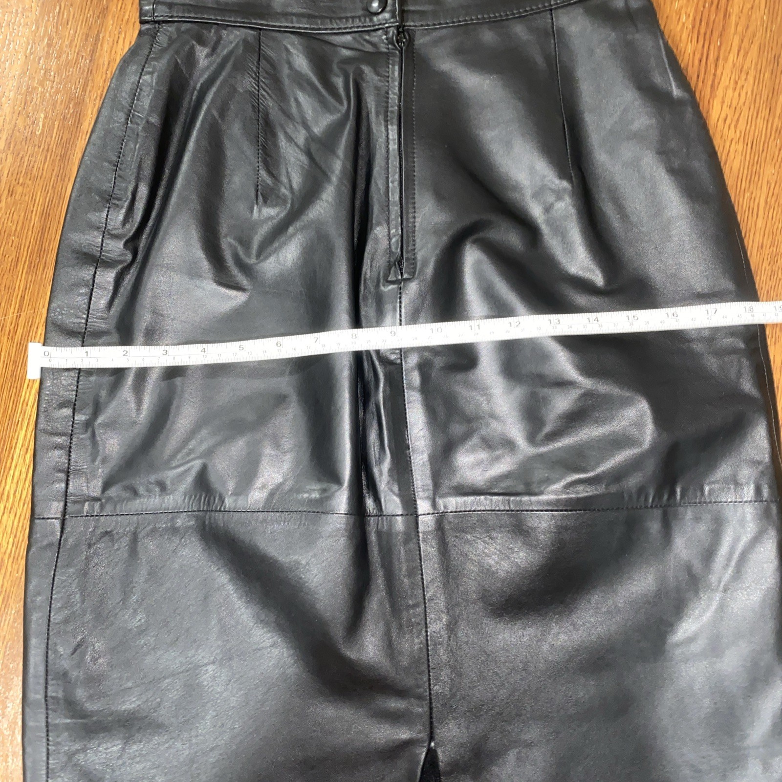 Vintage Black Leather Skirt Size 13 High Waist Ankle Mid Length Leathercraft
