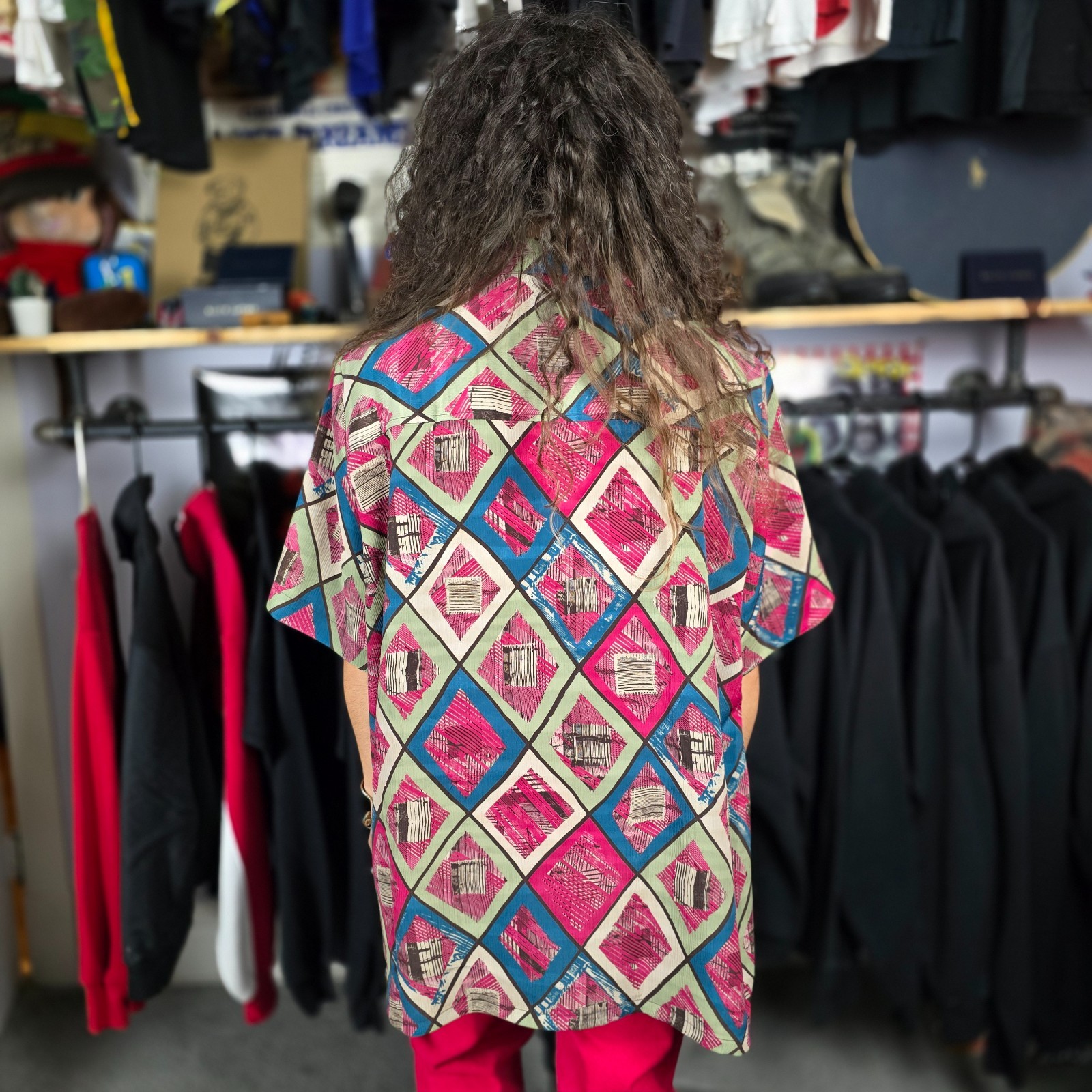 Vintage Don Kenny Geometric Polyester Blouse – Women’s Large
