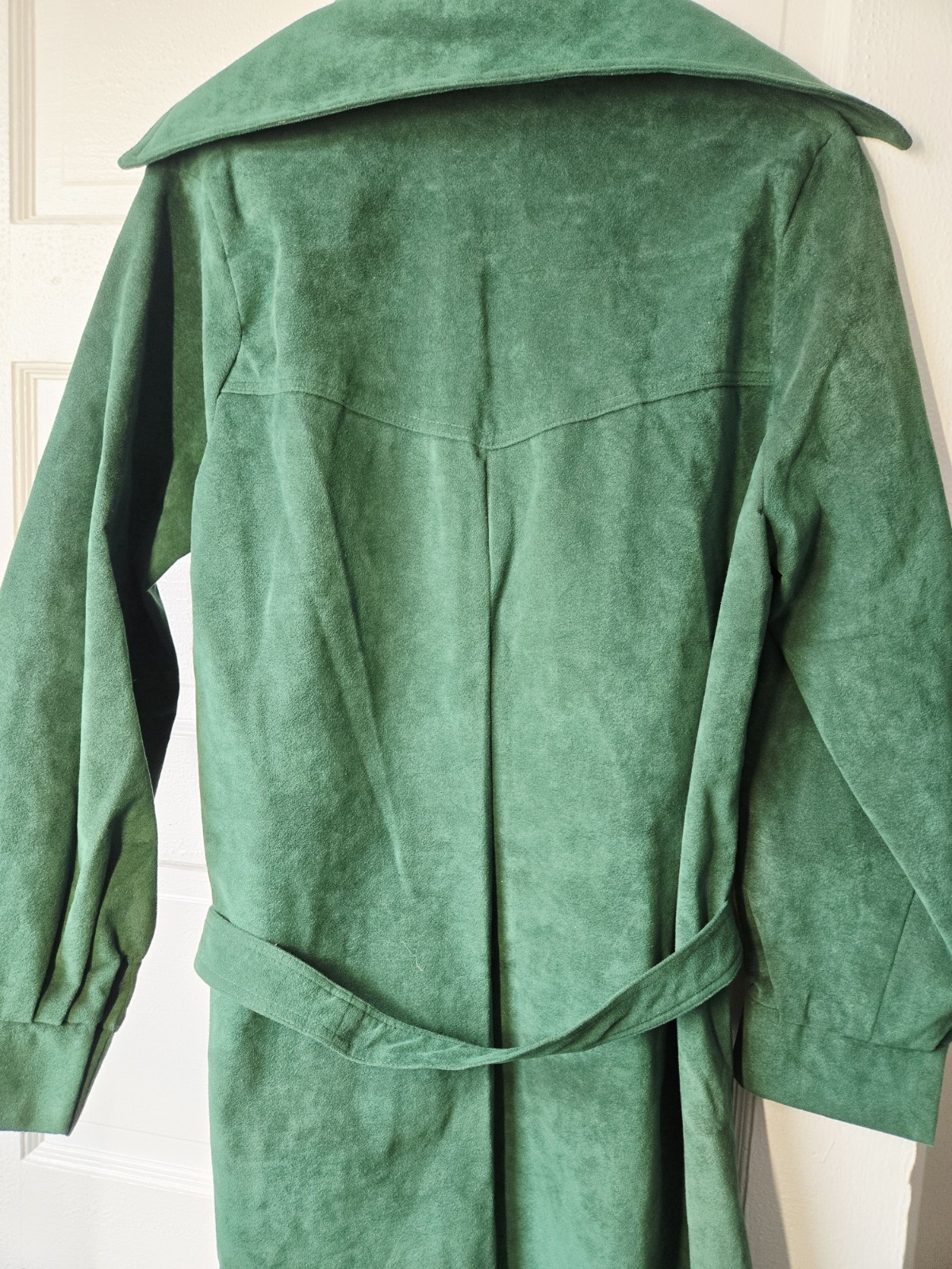Vtg 80’s Indie Trench Coat Womens M Green Ultra Suede Collection Boho Retro