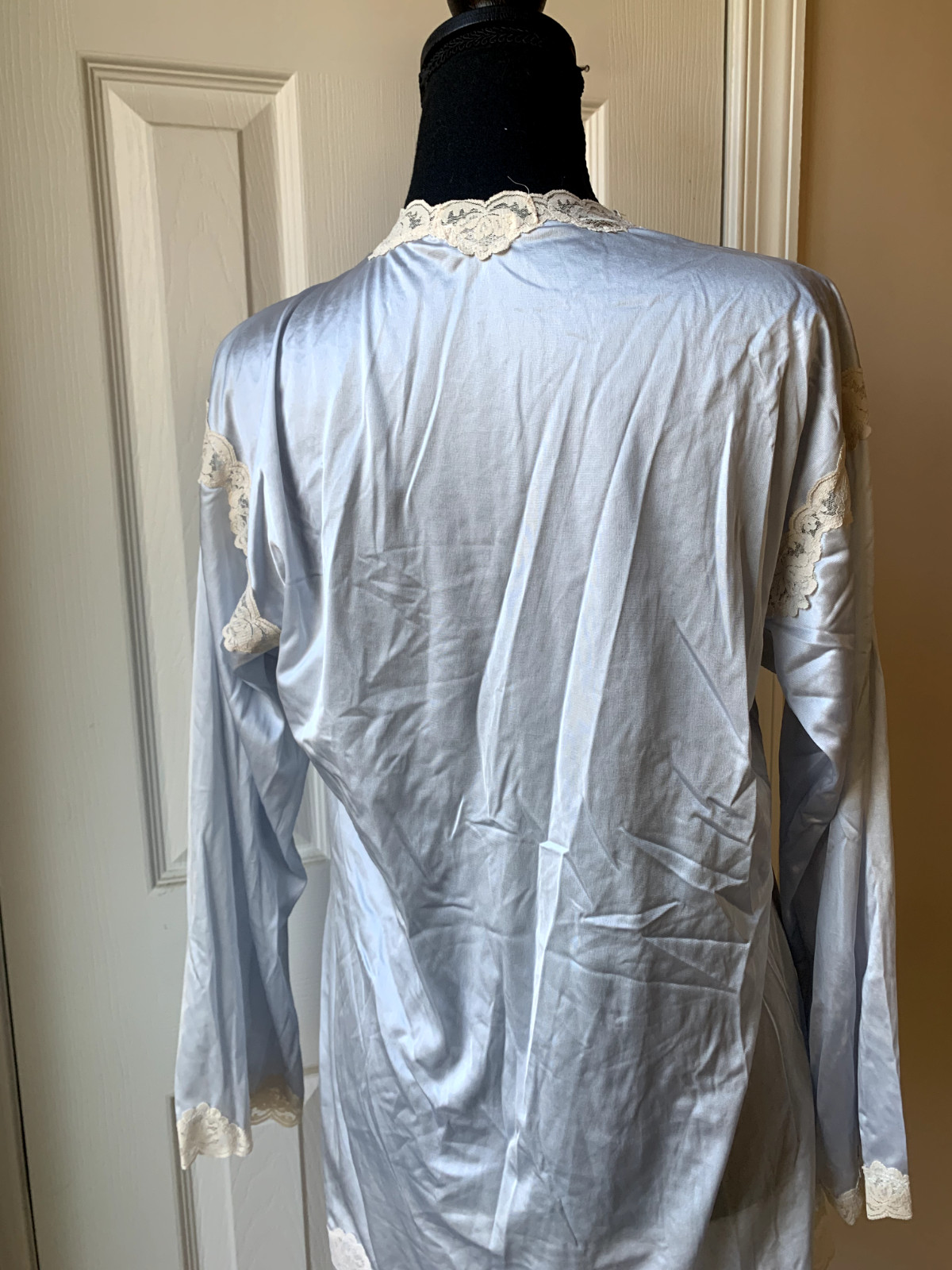 Vintage Papillon by Paula Carbone Blue Lace Trim Sleeved Antron III Nylon Small