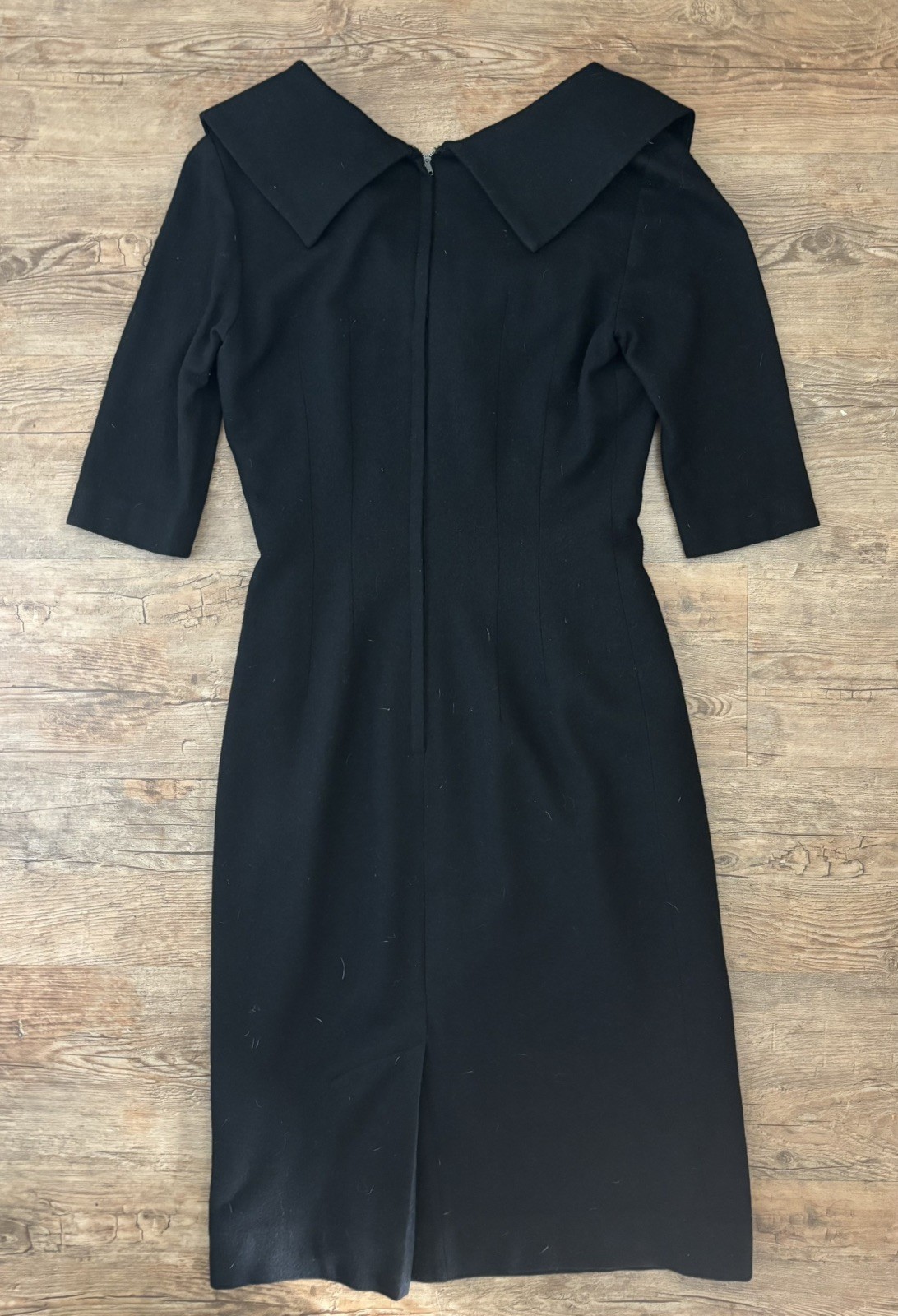 1960s Double Knit Dress Edith Flagg California Black Wool Retro Mod A Line Med