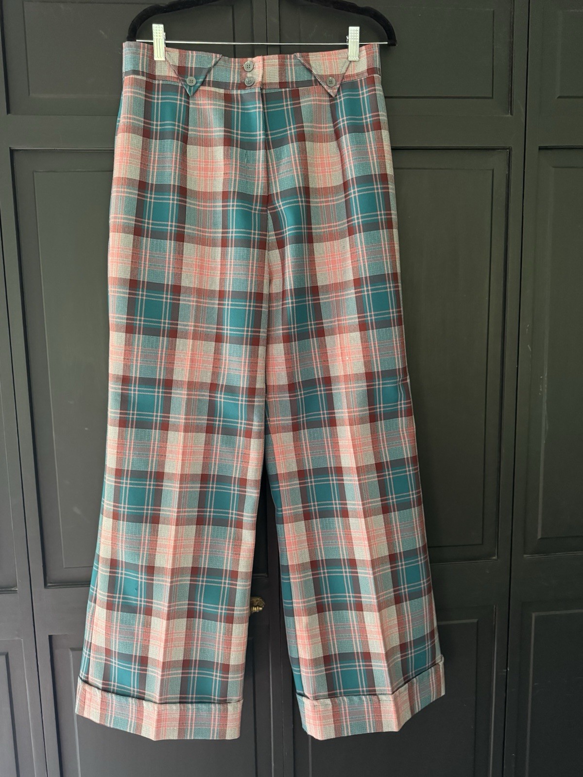 Vintage 1970s K-Mart Women’s Plaid Pleated Wide-Leg Pants Pockets Size 18