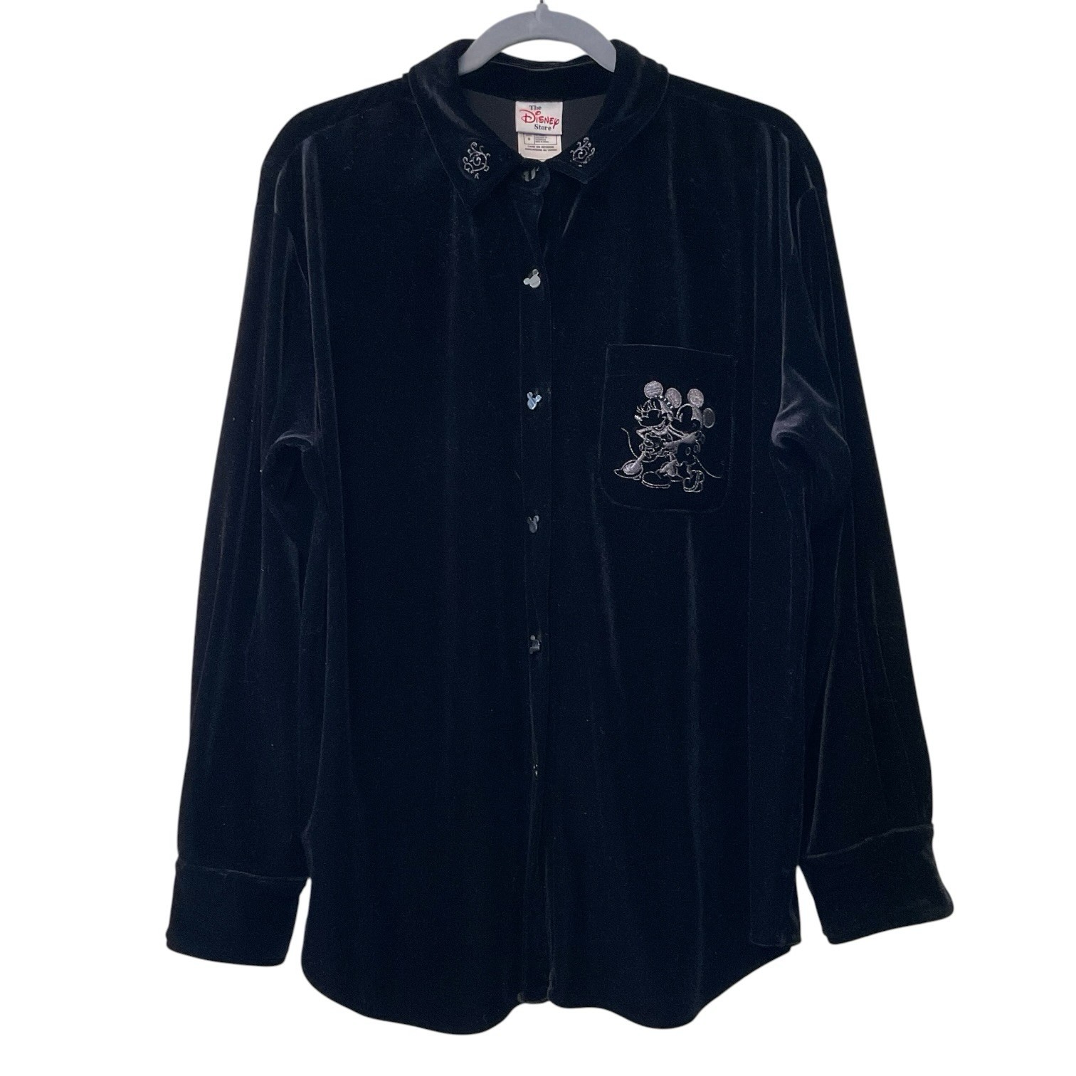The Disney Store VTG Black Velour Button Down Mickey + Minnie Oversized Jacket S