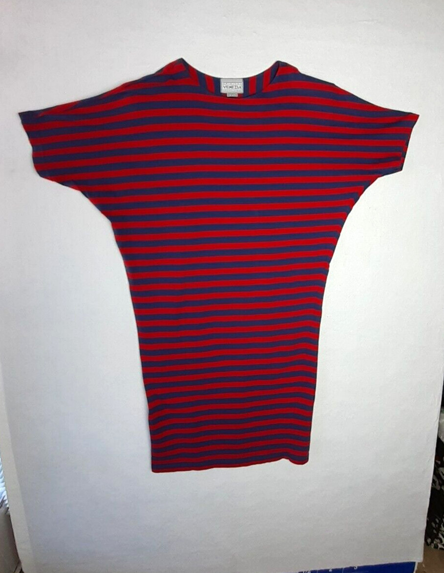 VENEZIA Sportswear Vintage Stripe Cotton Knit Dress Women Navy Red Size M NEW