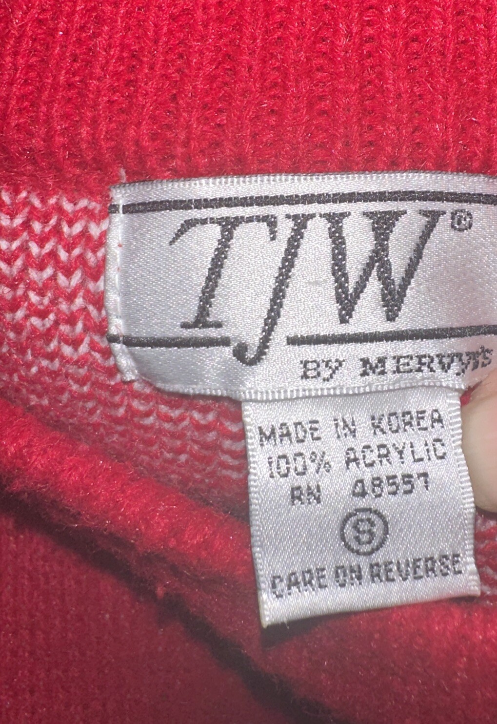 VTG Tribal Ski Sweater 1980s Mervyn’s Red Acrylic Chest 44” 90s Skiwear Acrylic