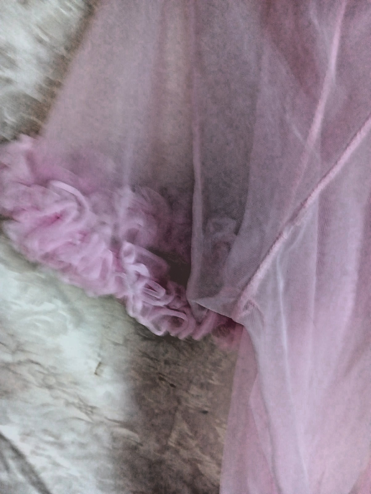 Vintage 100% Nylon Baby Doll Peignoir Pink Ruffles Sleeve & Hem, Size L