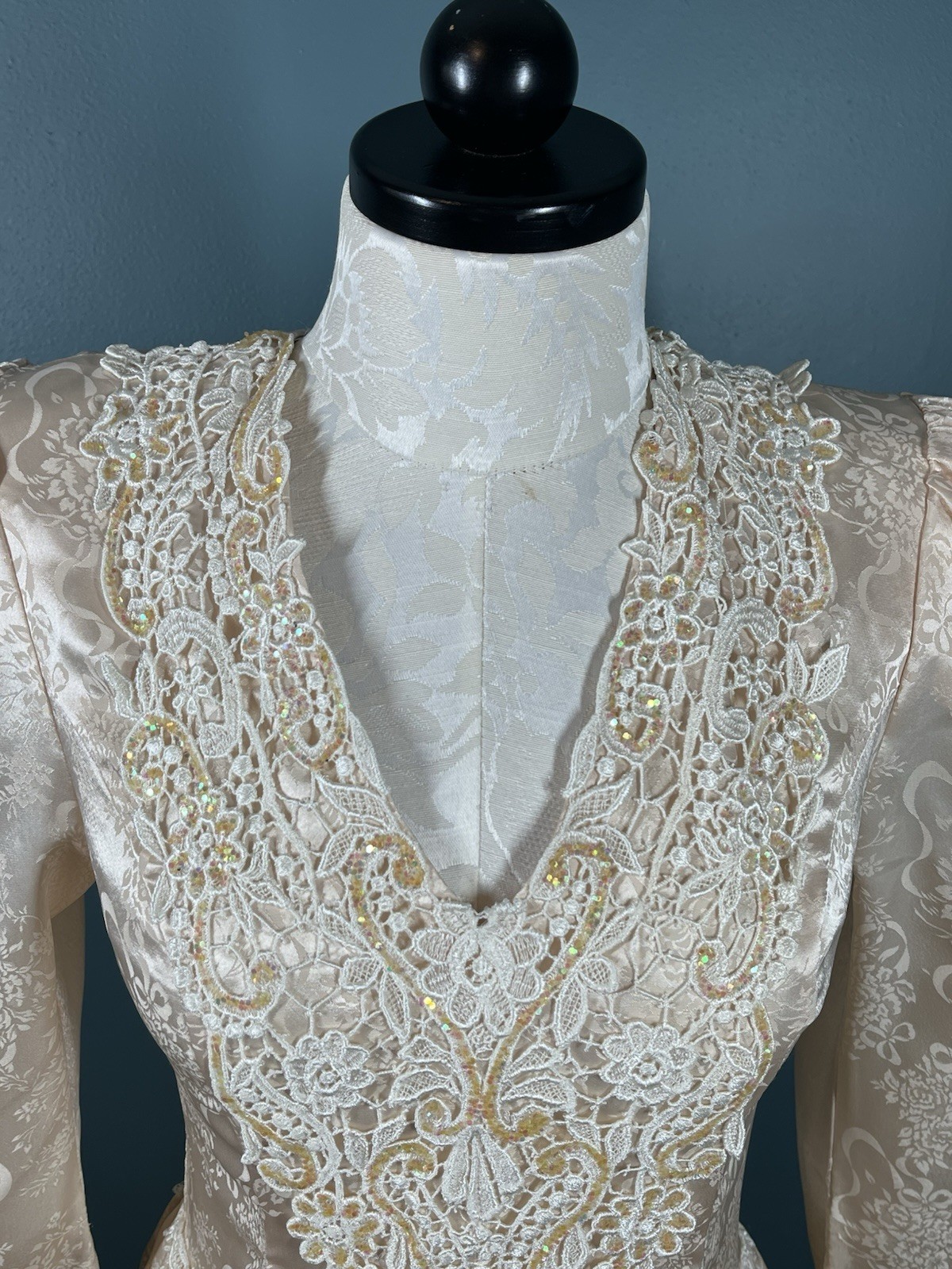 Vintage Scott McClintock Victorian Brocade Dress Peach Glitter Cottage Core Sz 4