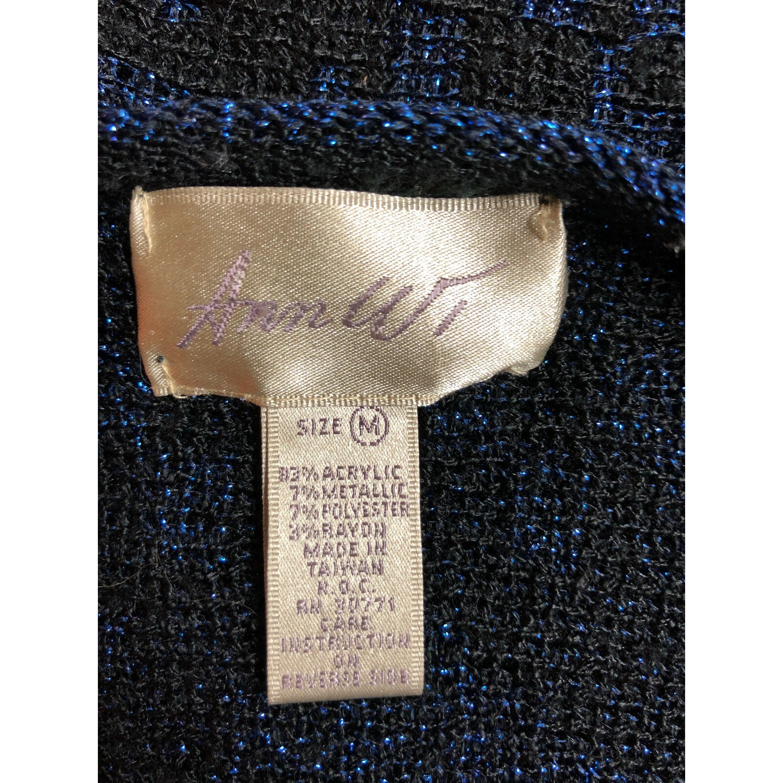 Vintage Beaded Sweater Ann Wi Black Multi-color Metallic Acrylic Beads Size M