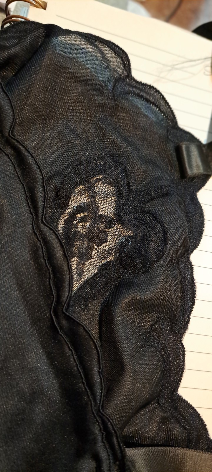 Vtg Black Nylon Full Slip Cute Black Lace Heart Cut Out 36