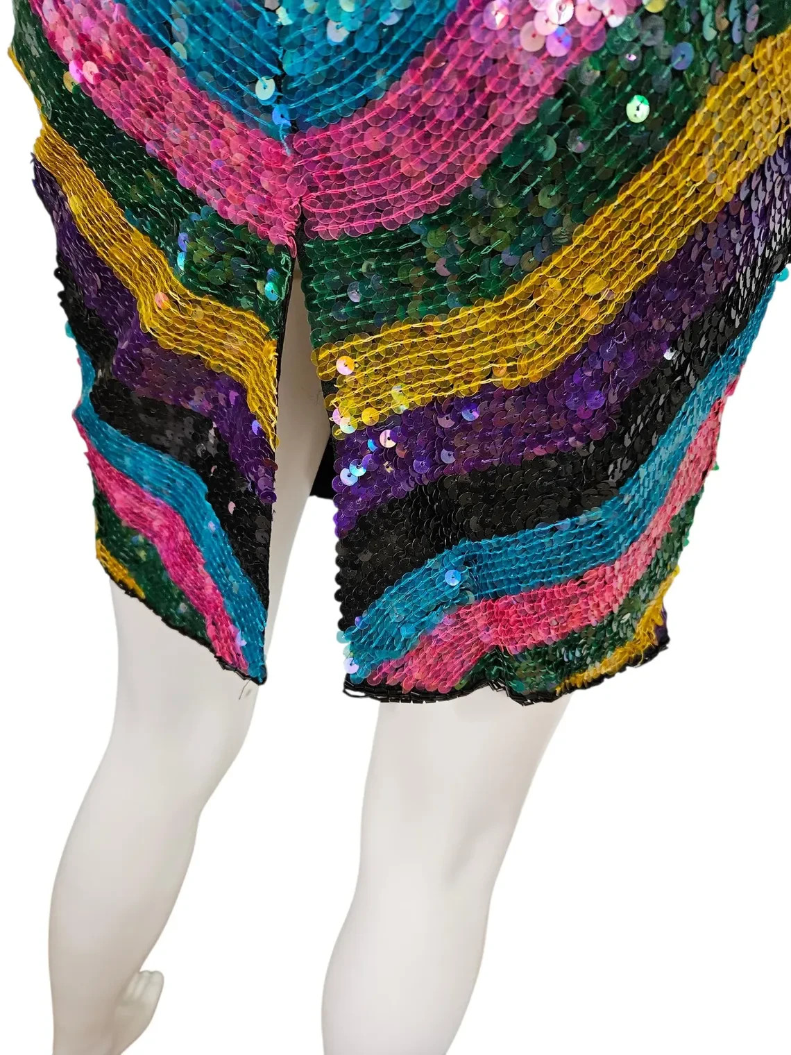 1980s Rainbow Stripe Silk Beaded Sequin Dress I Sz Med Imperial Handicrafts