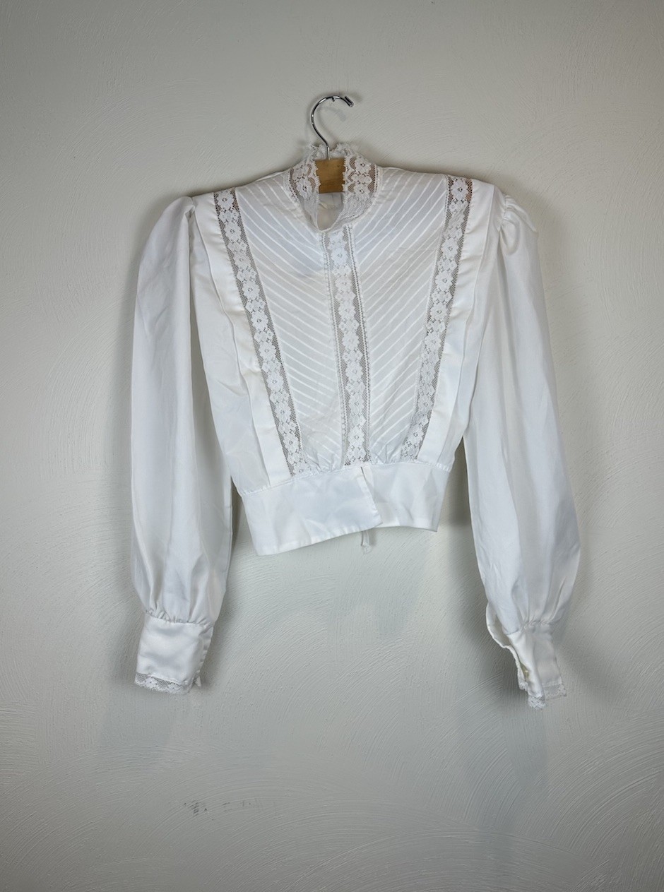 : Vintage Ardmore White High-Neck Lace Blouse Victorian Style Puff Sleeve