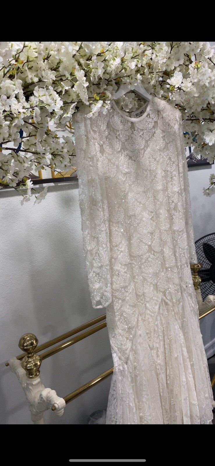 Vintage BRILLIANTE by J.A. White Beaded Wedding Dress Pearls Lace Size XL