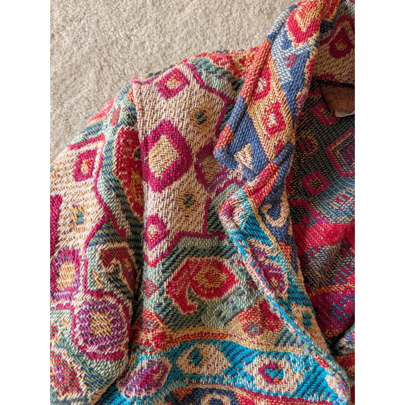Vintage Paint Pony Cropped Tapestry Jacket Southwestern Cotton Woven- Medium