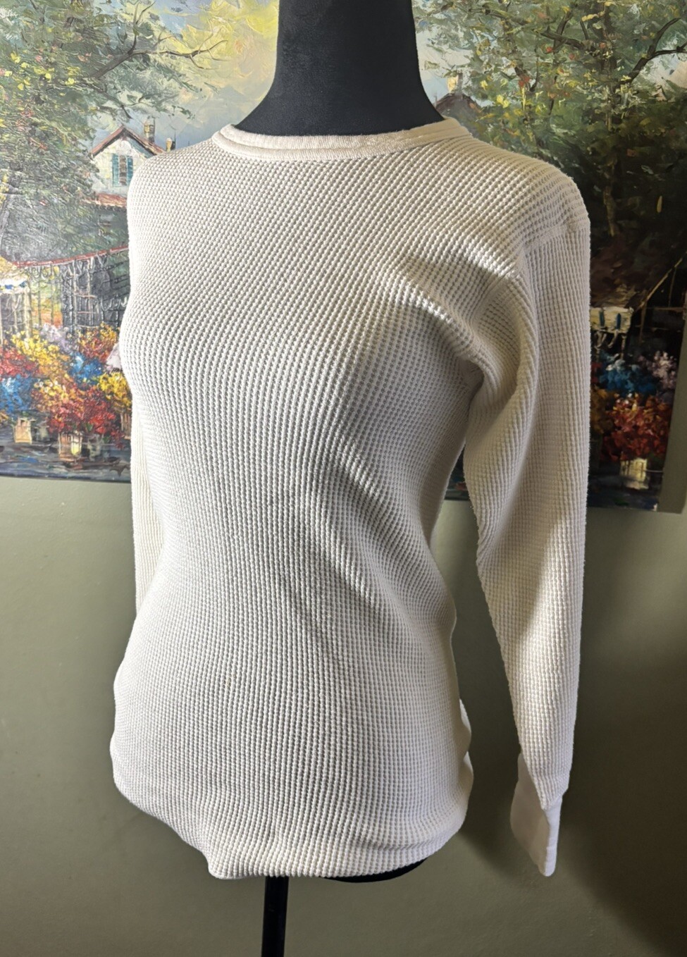 90s Unisex Waffle -knit Thermal Top.made USA.womens Med/form Fit