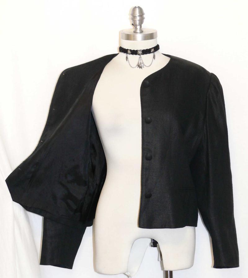 BLACK ~ LINEN German Women Summer Short Dress Skirt Pants Suit JACKET / 44 10 M