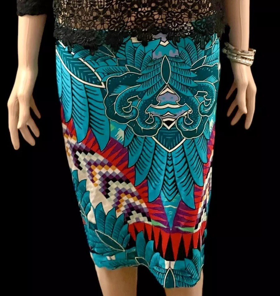 Vintage Y2K Designer Skirt Mara Hoffman Rare Tube Skirt Boho Psychedelic Blue L