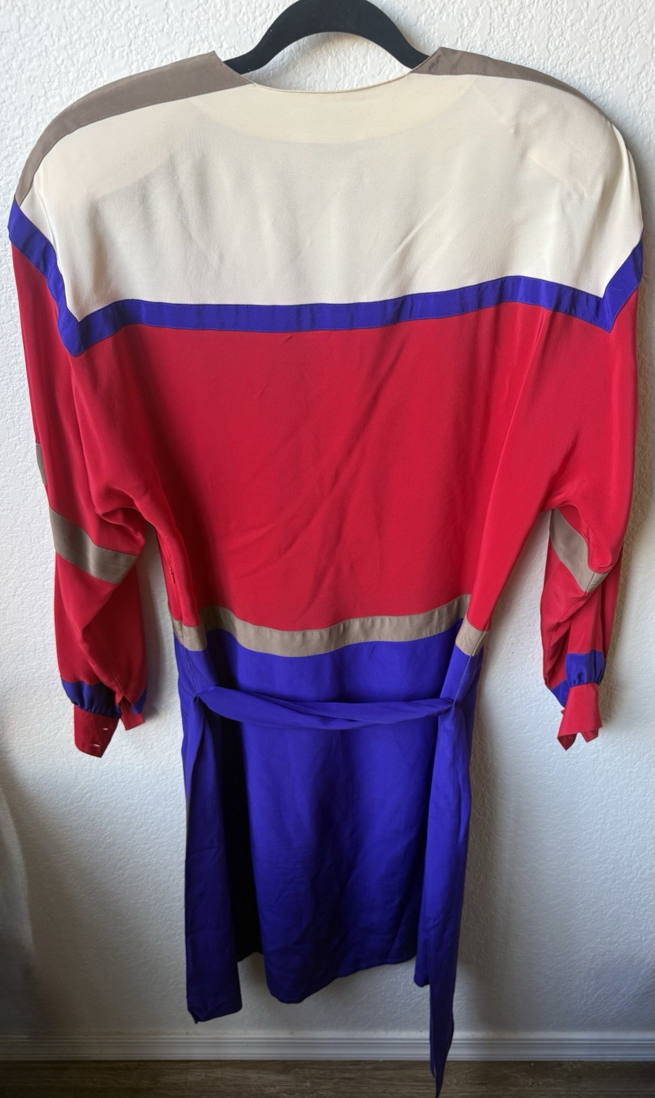 Vintage Francesca Of Damon Starington 100% Silk 1980s Color Block Dress Size 12