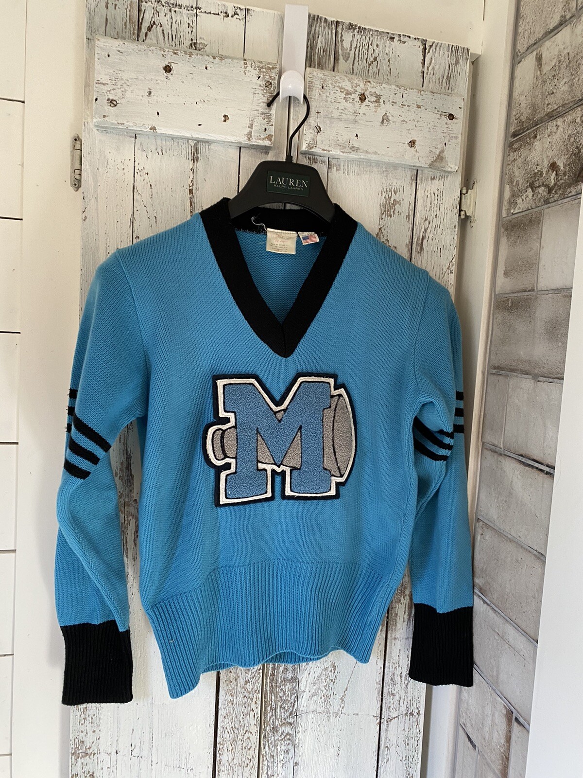 VTG 60’’s Cheerleader Sweater Logan Knitting Mills IL – Retro Cheer Patch Small