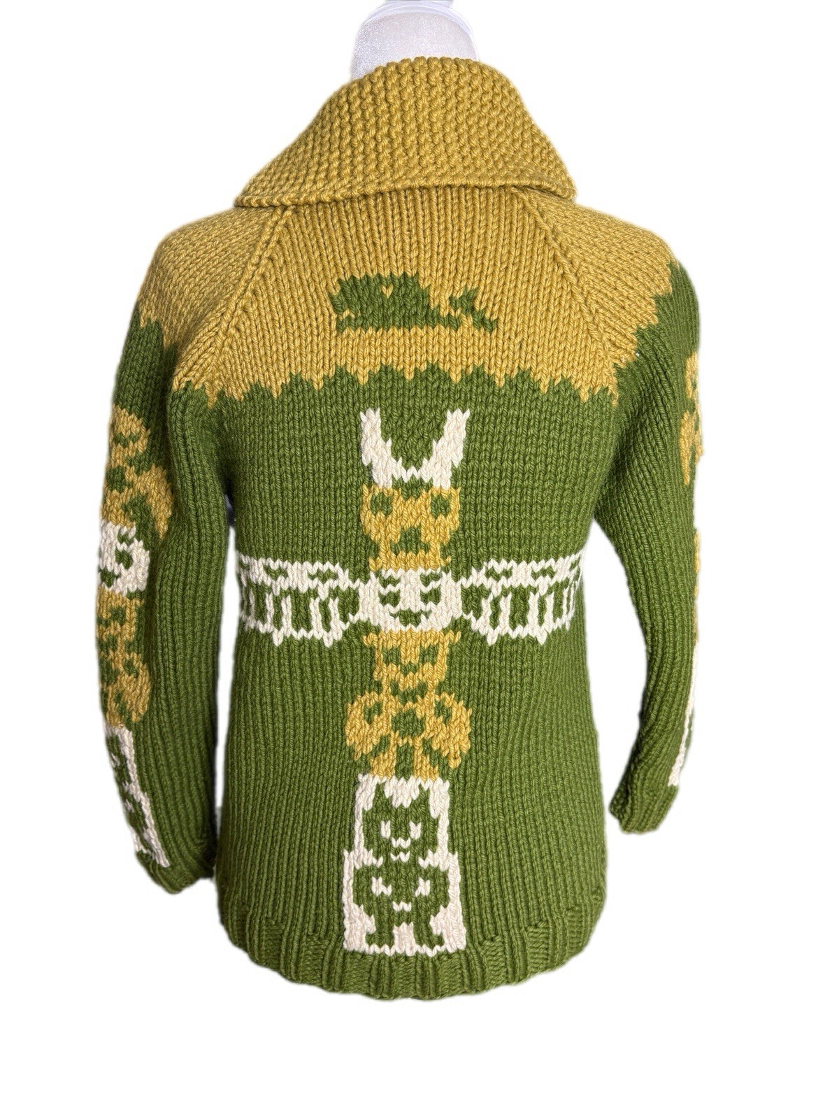 Vintage 50’s Cowichan Sweater Womens S Green Totem Alaska Warm Heavy Cardigan