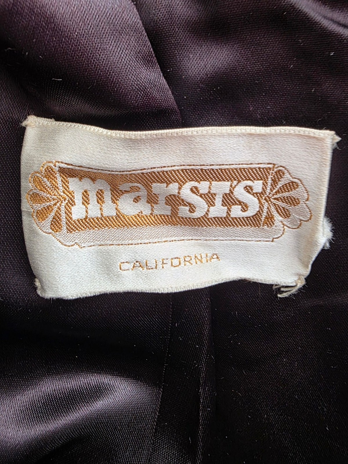 Vintage Marsis California Black Velvet Maxi Opera Coat XS/S Glass Btn Gothic 70s