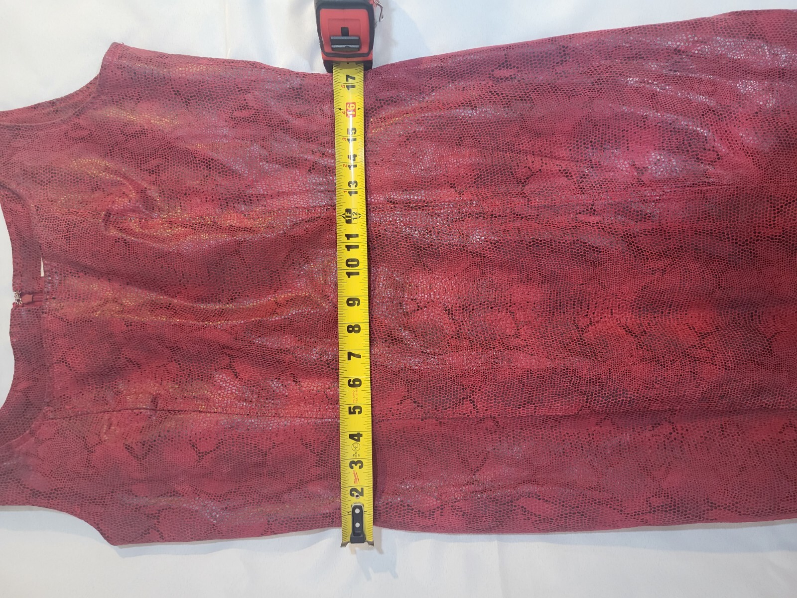 VIntage 80s Red Leather & Satin Snakeskin Dress By A.M.I Womens L