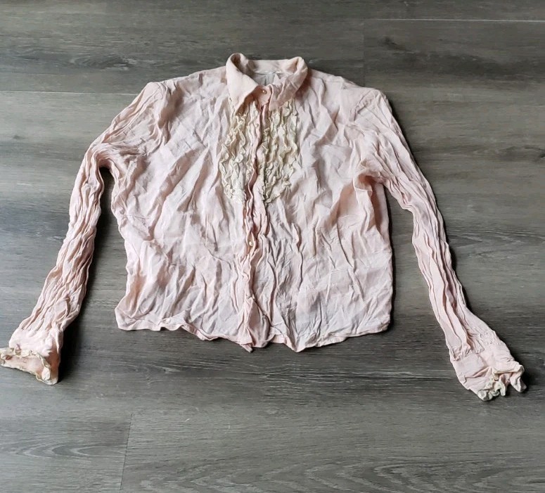 VTG 40s/50s Rhoda Lee Secretary Blouse Top Sz XS? Pearl Buttons FLAWS STAINS