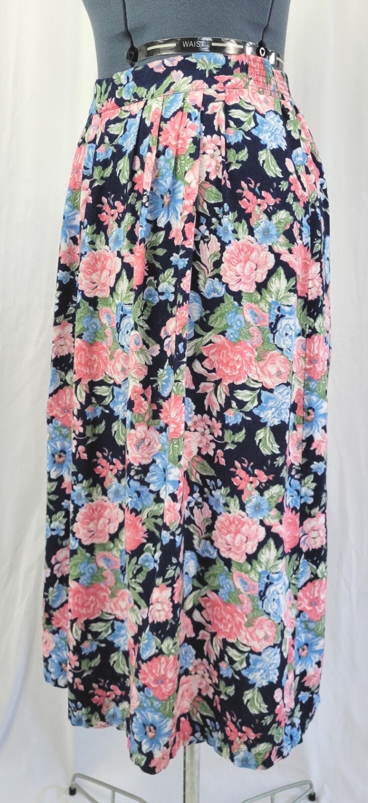 Vtg Van Heusen for Her Blue Floral Skirt w Front Band & Elastic Back Size 10