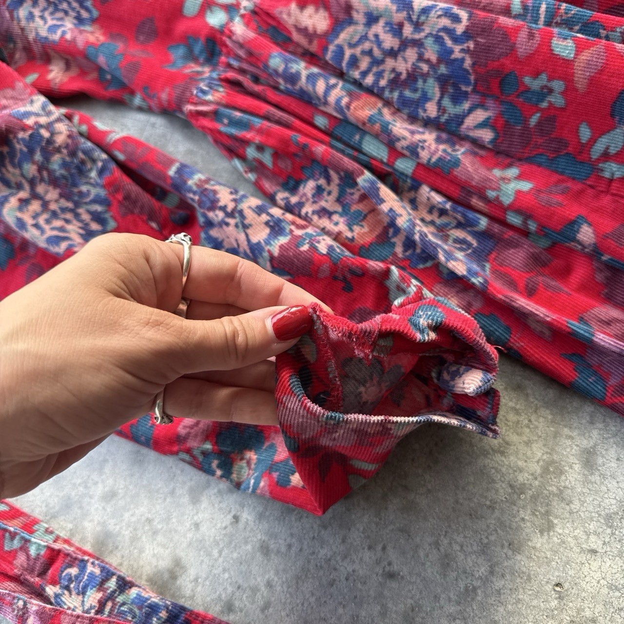 VTG Women’s 80s 90s Red Floral Corduroy Laura Ashley Maxi Dress S 1980s 1990s
