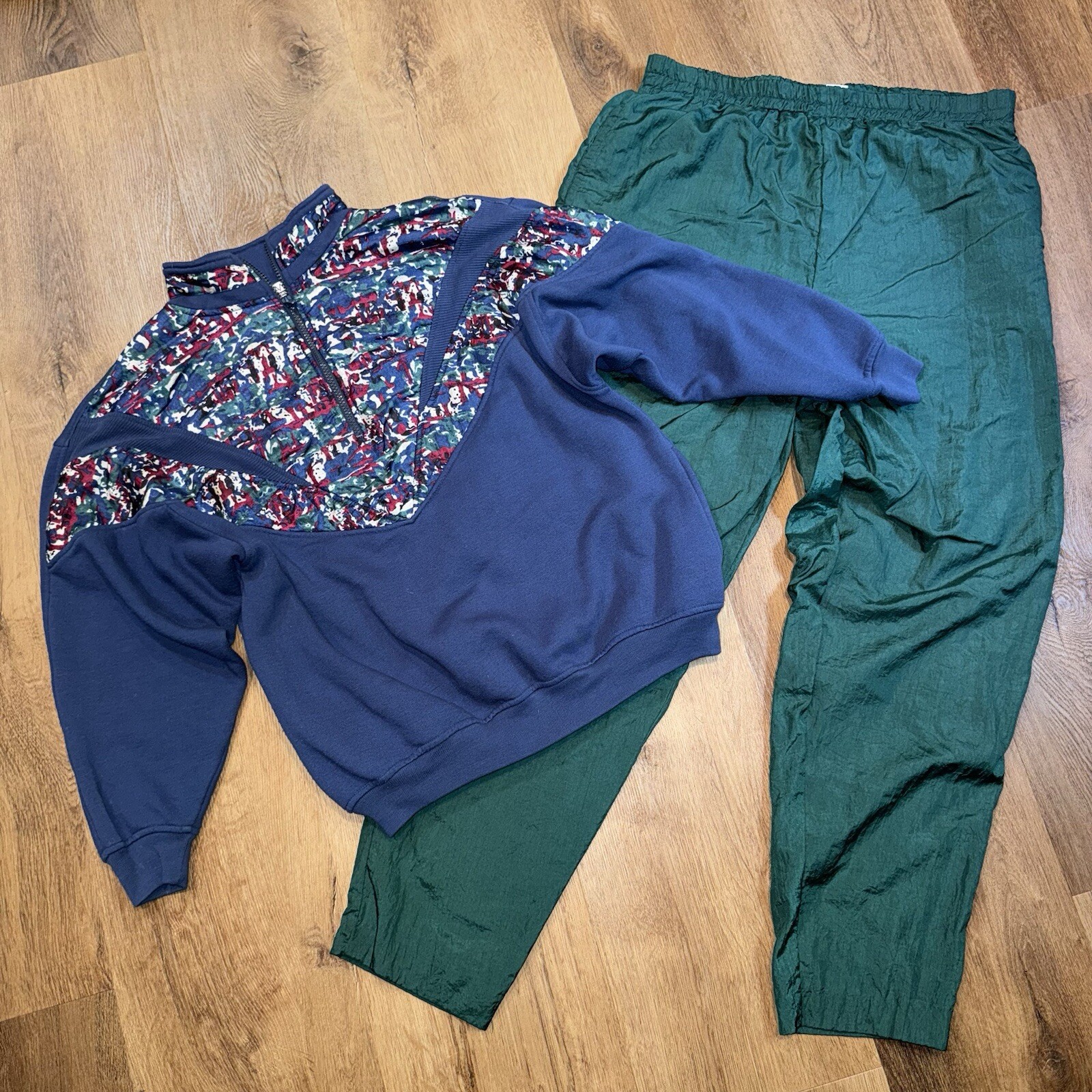 Vintage Jogging Track Suit Jacket Sweat Windbreaker Pants Set 90s Womens Medium
