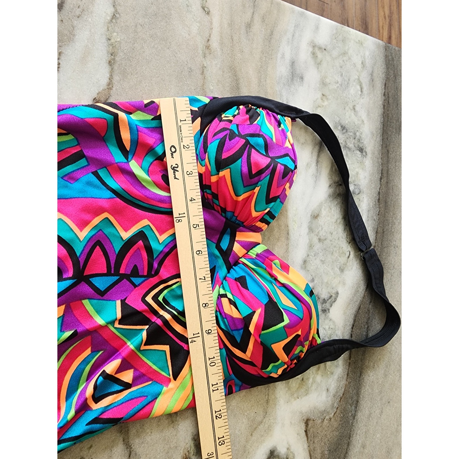VTG 90s Coastal Zone Jantzen Neon Abstract Geometric One Piece Swimsuit Halter