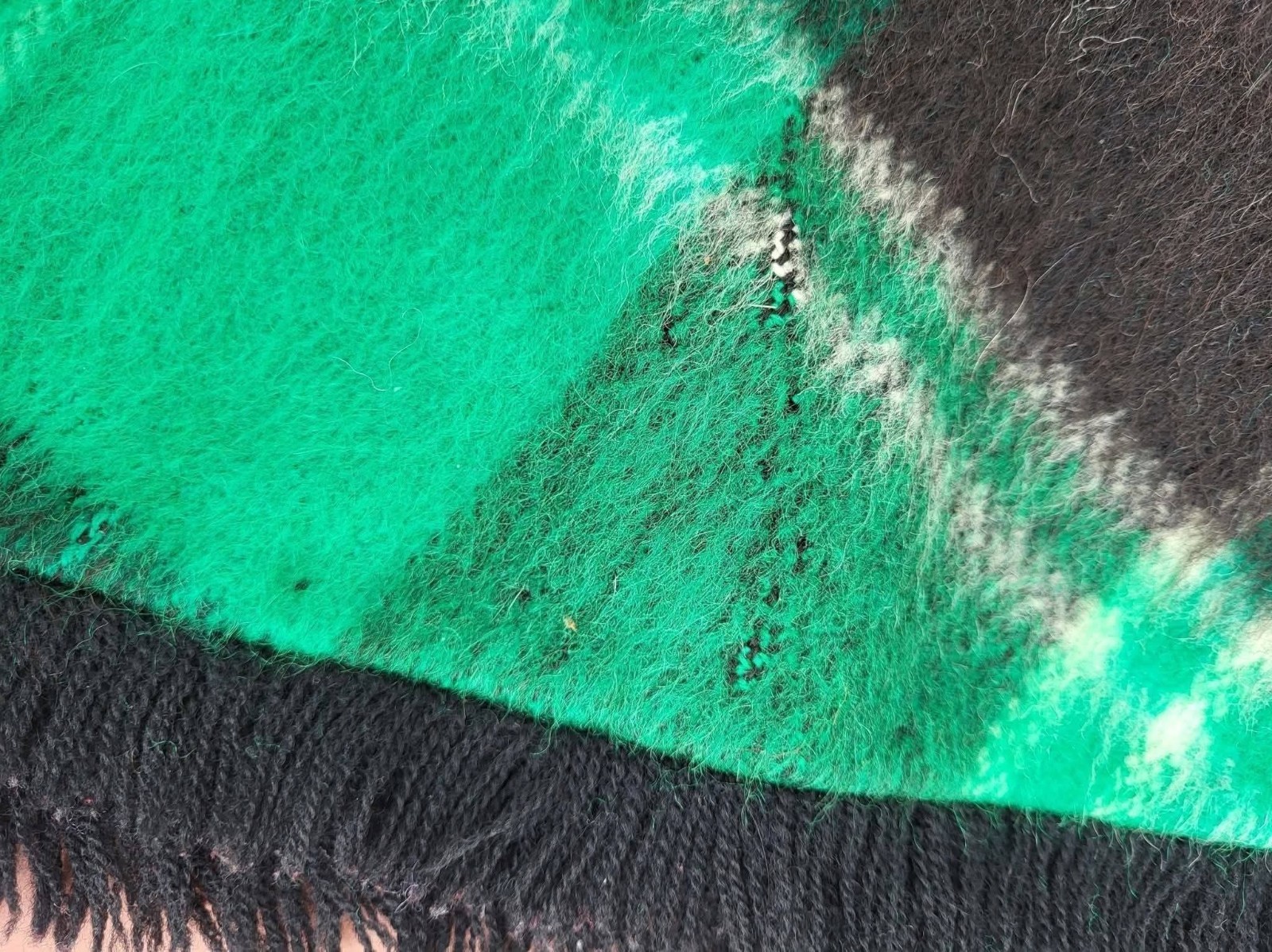 1960s Black And Green Plaid Poncho/Cape As Is