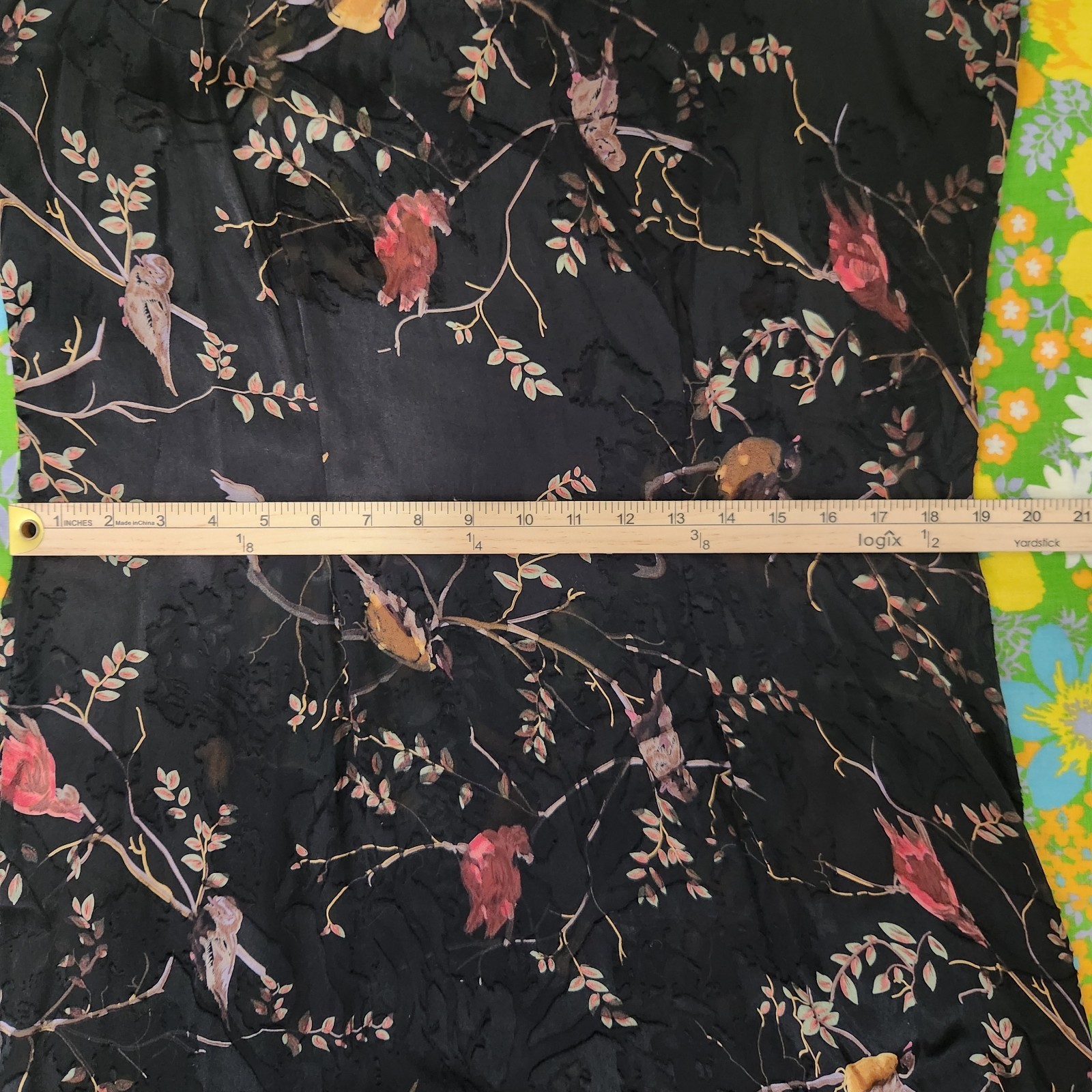 Citron Santa Monica Vintage 90s Sheer Silk Black Velvet Midi Dress