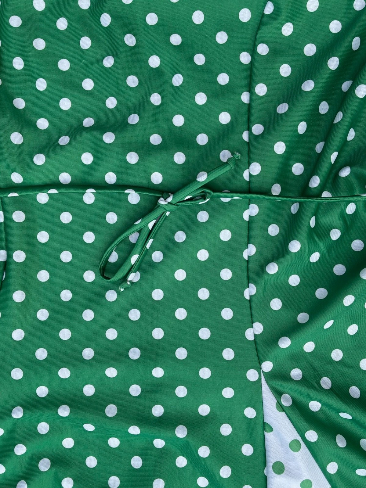 Vintage 70s Unworn size XL Midi Dress Green Spots Fit & Flare 'Osti’ tags