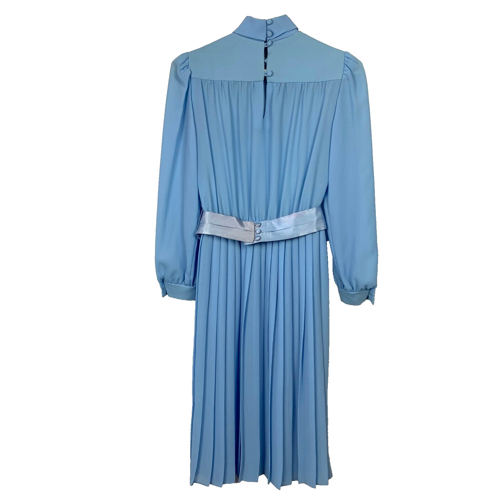 Vintage 80s Mavinette Blue Pleated Twirl Secretary Dress Twee Size 6