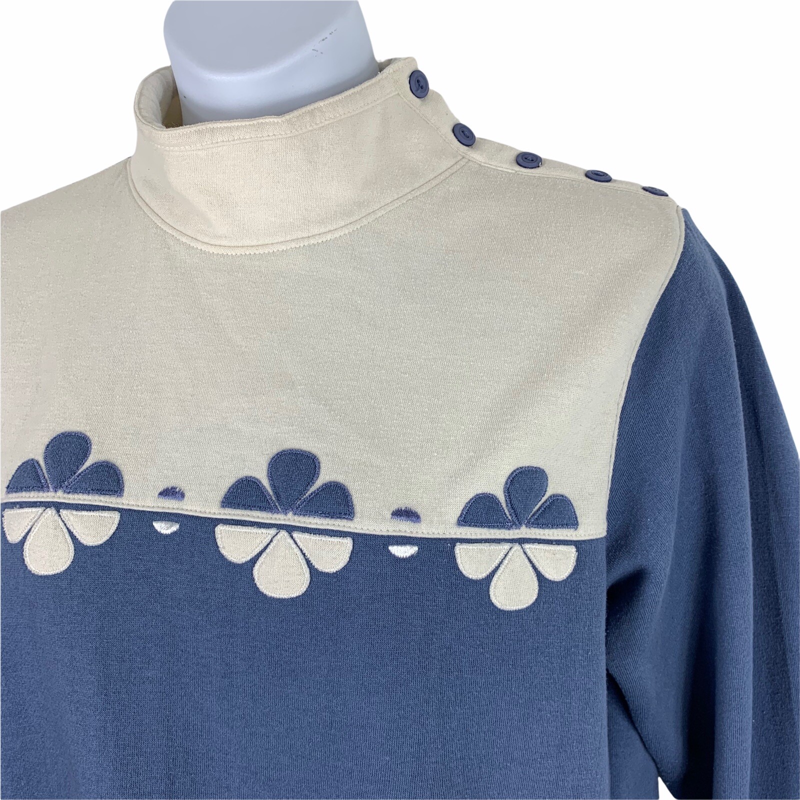 Vintage Sz Large Sweatshirt Katherine Bishop Mock Neck Floral Neutrals Pullover