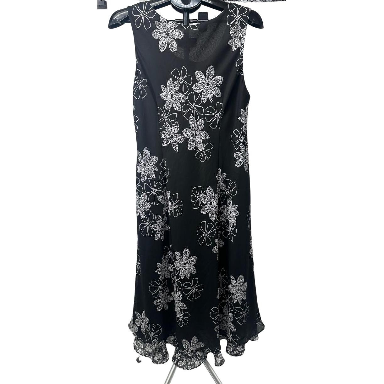 Studio I Black Floral Pattern Vintage Y2K Sleeveless Dress Size 16