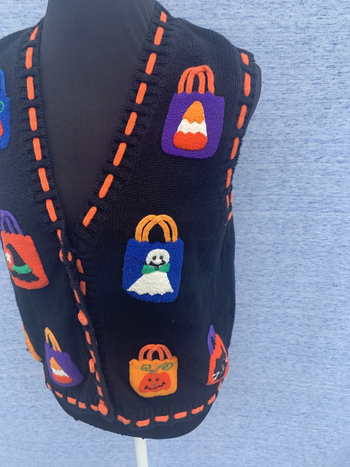 MANDAL BAY Trick Or Treat Bag Candy Bag Black Cat Sweater Vest Size S ❤️sj17j17