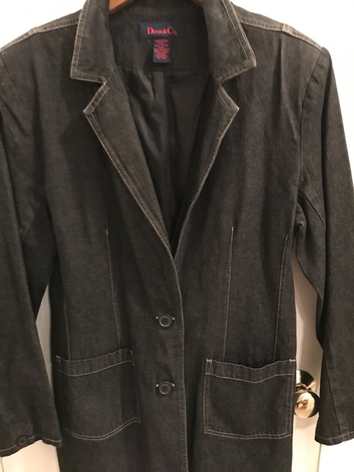 Vtg Denim & Co. Button Front Blue Blazer Jacket Lined M Shoulder Pads 80’s RARE
