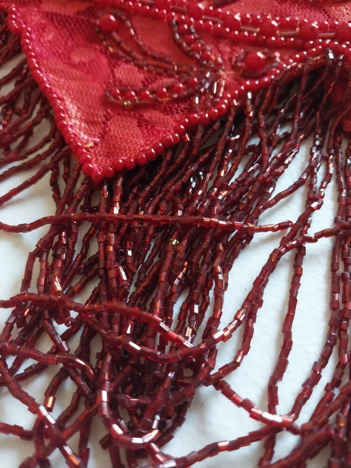 VTG FLAPPER BEADED FRINGE RAGTIME GATSBY 20S STYL RED SKIRT BLOUSE DRESS SET 42