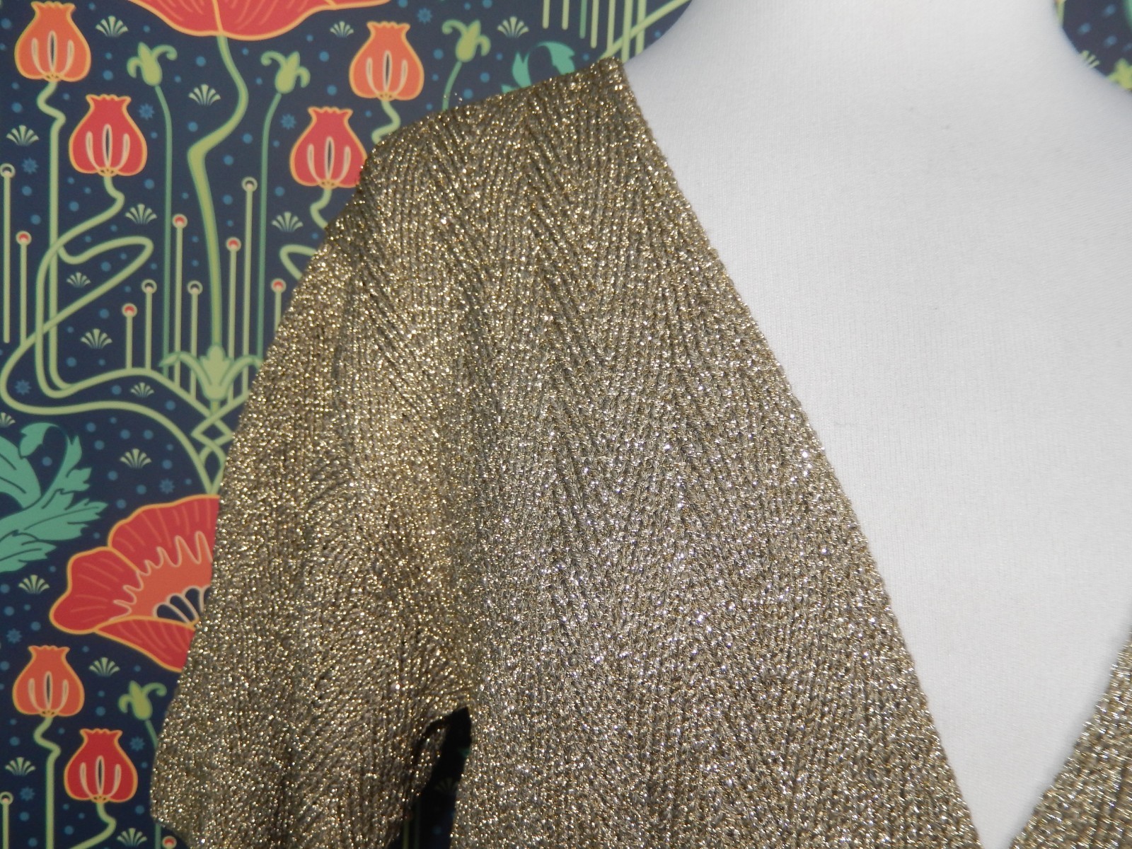 Vintage 80’s Perry Ellis Gold Hand Knit Short Sleeve Cardigan V-Neck Sweater Top
