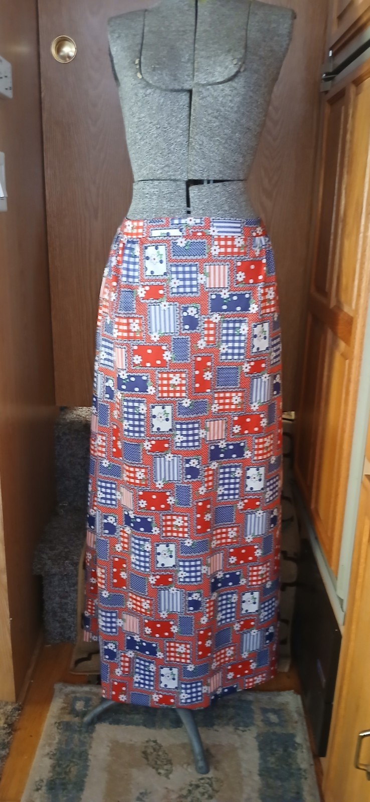 Vintage Red White Blue Patchwork A line Maxi Skirt 4th of July