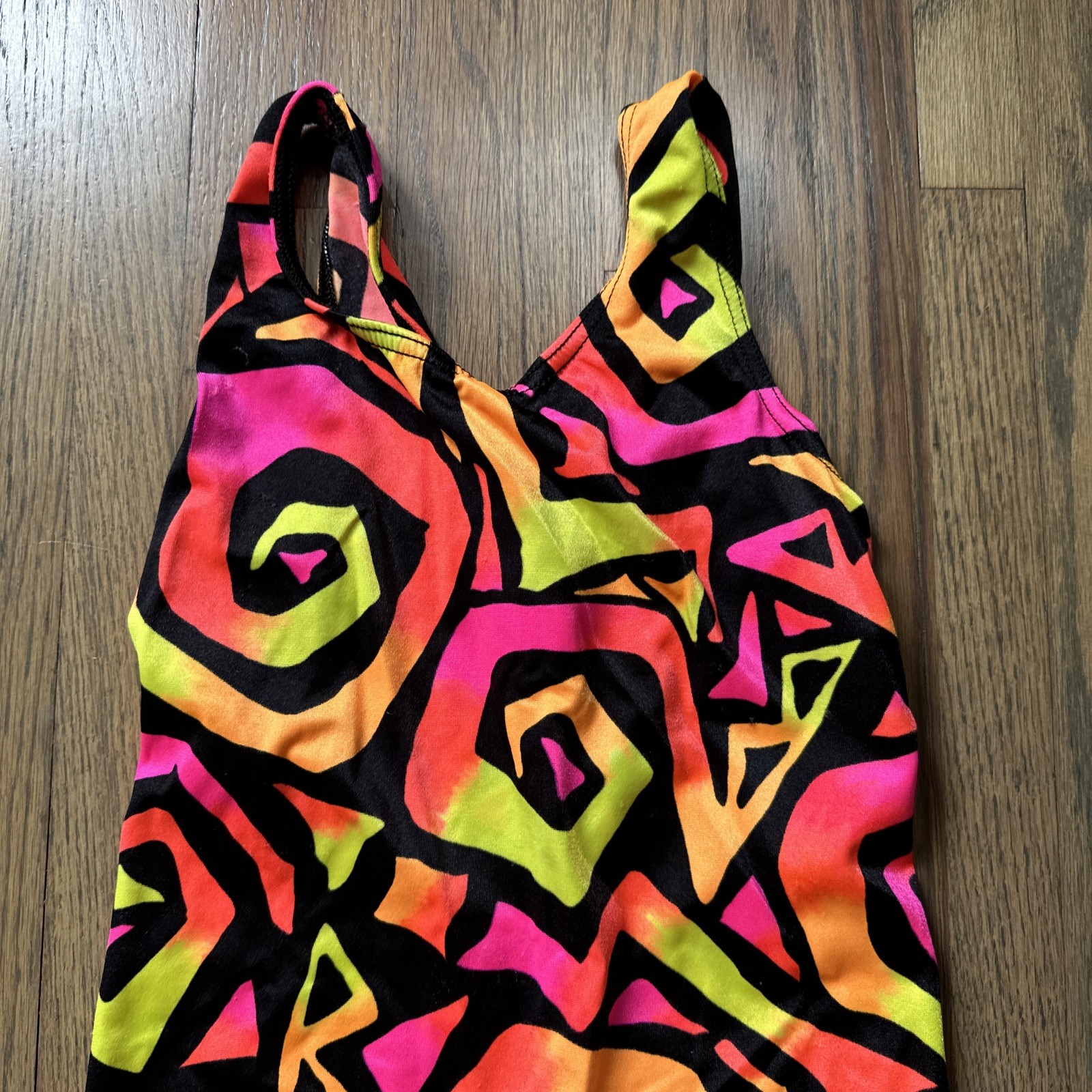 Vintage Leotard Bodysuit Women’s Youth Girls USA Made Abstract Print 1980s