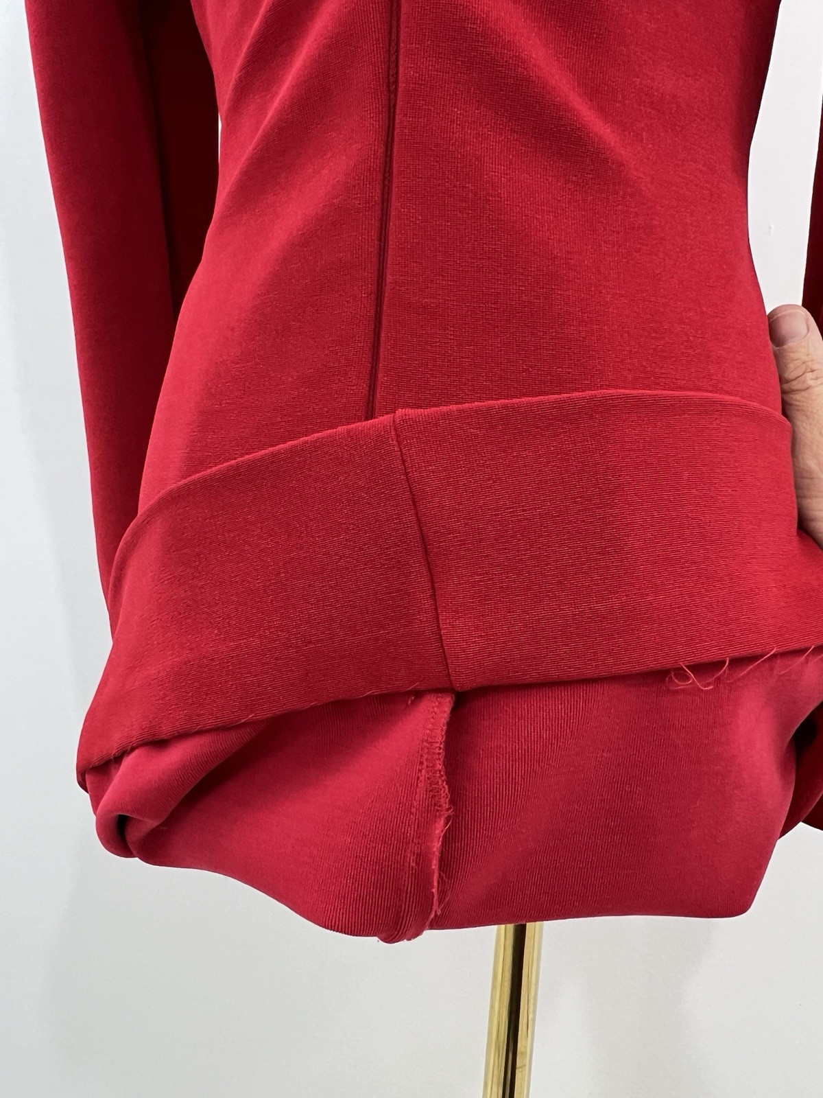 VTG Expo Night Dress Red Bodycon Cold Shoulder Long Sleeve 80s 90s Red 8 Stretch