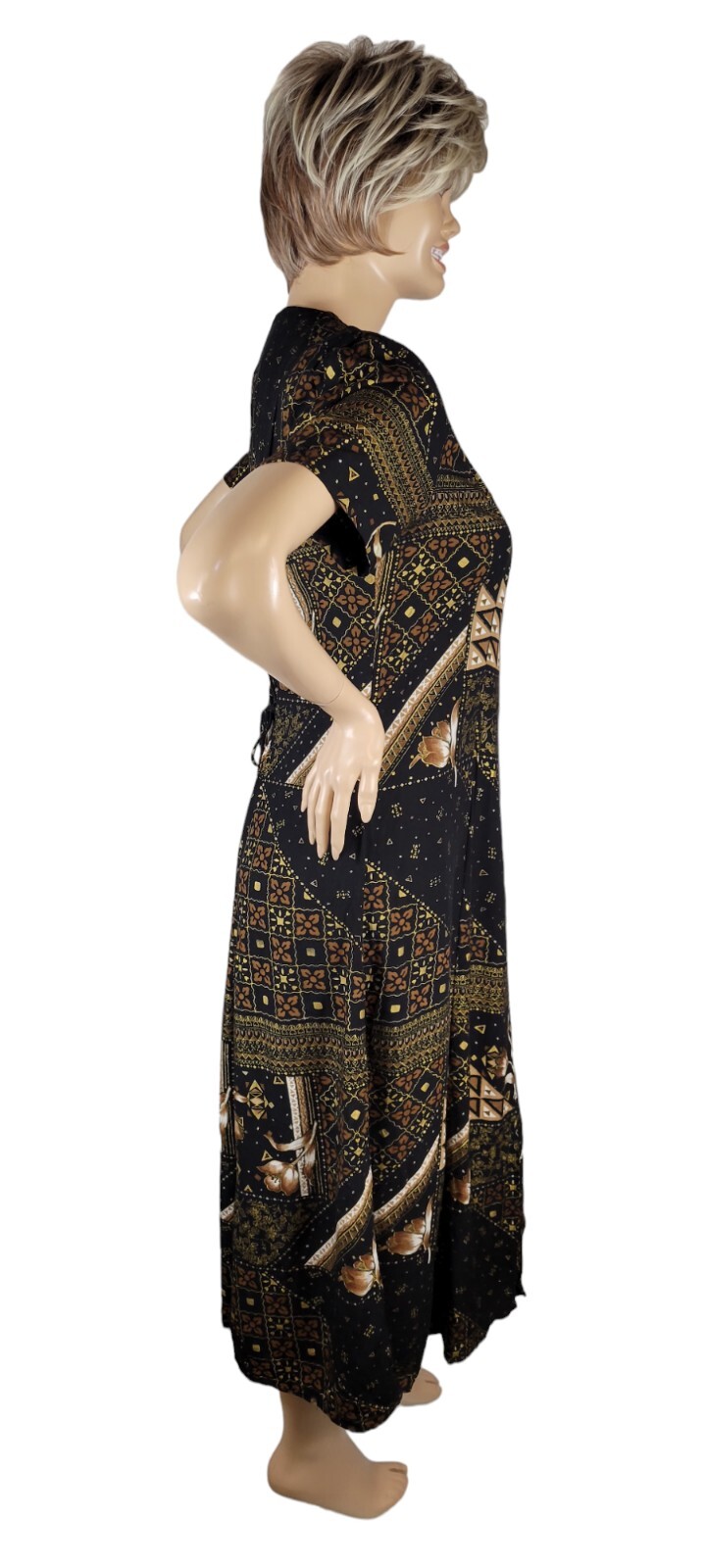Vintage 90s Betsy Lauren Black Floral Tribal Cottagecore Grunge Maxi Dress 14