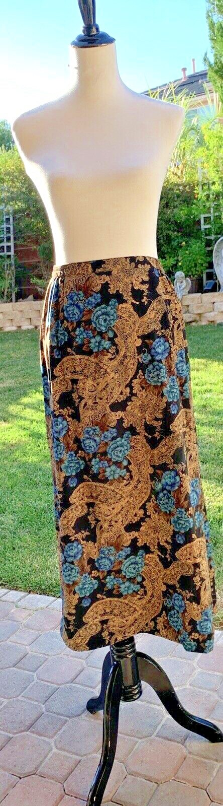 Skirt Vintage Laura Scott Maxi Skirt Plus Size:16Wide Brown Blue Print 1960’s